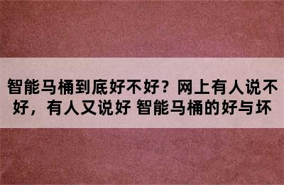 智能马桶到底好不好？网上有人说不好，有人又说好 智能马桶的好与坏